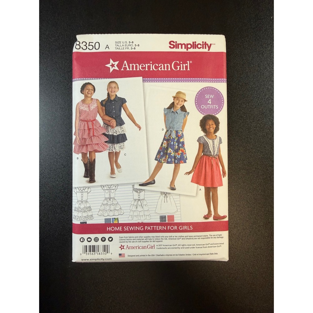 Simplicity 8350 American Girl Girls Sewing Pattern Outfits Sizes 3-8 Uncut K7